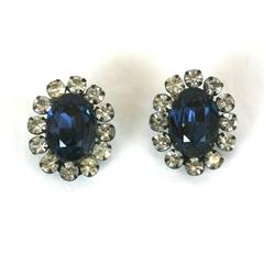 Schreiner Faux Sapphire Earclips, ex Collection of DD Ryan