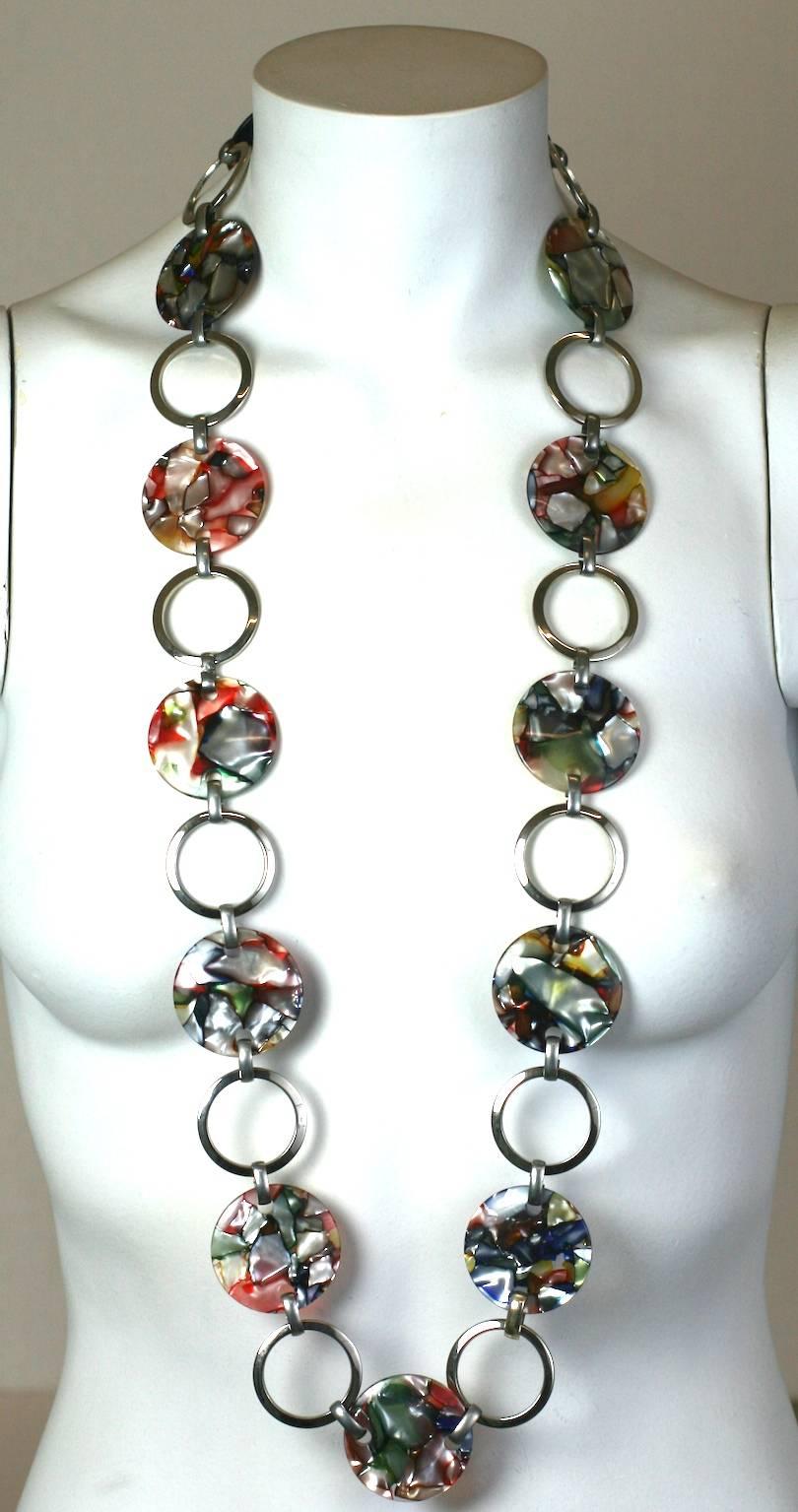 French Mosaic Lucite Link Necklace In Excellent Condition For Sale In New York, NY