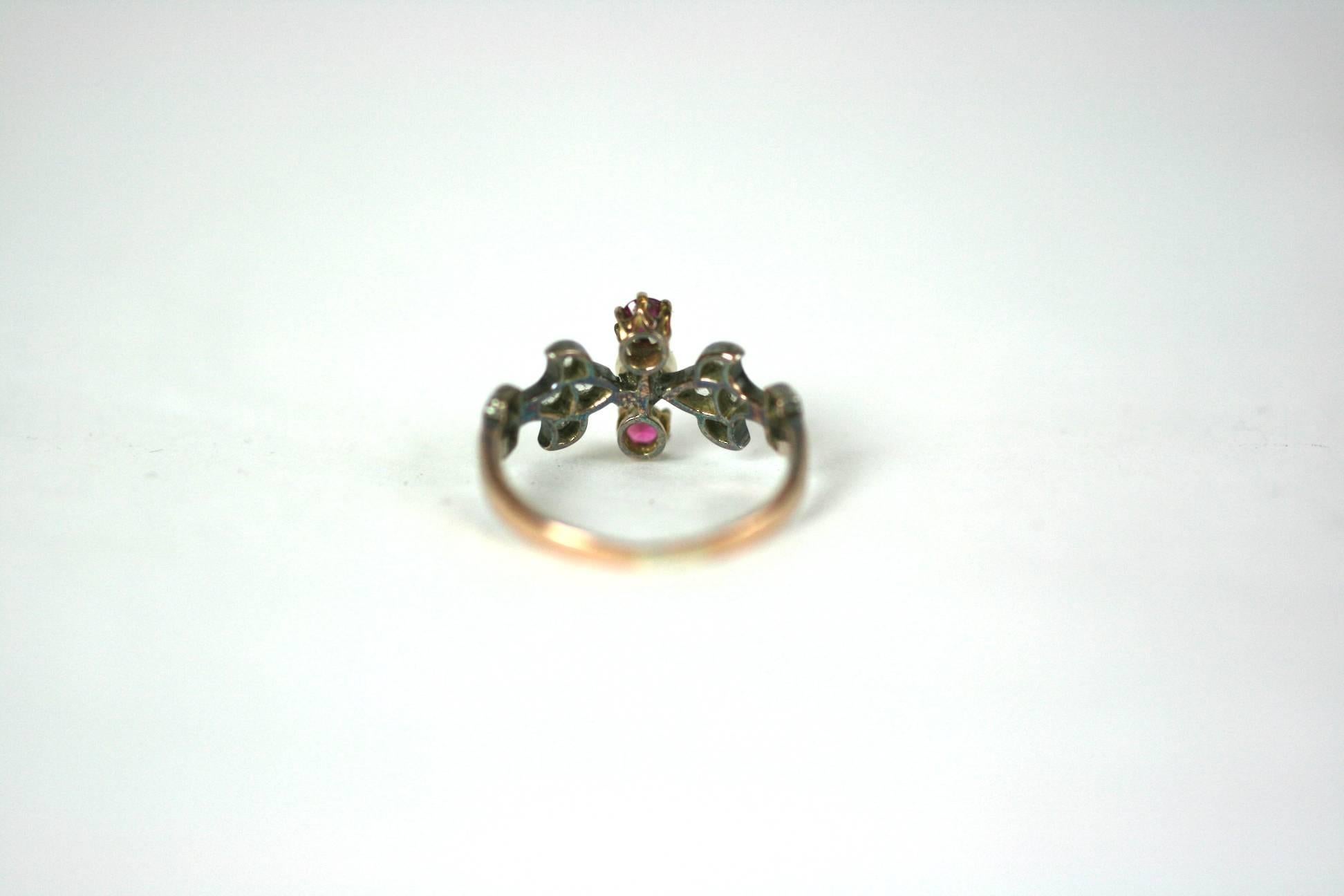 Rose Cut Delicate Victorian Fleur de Lis Ring For Sale