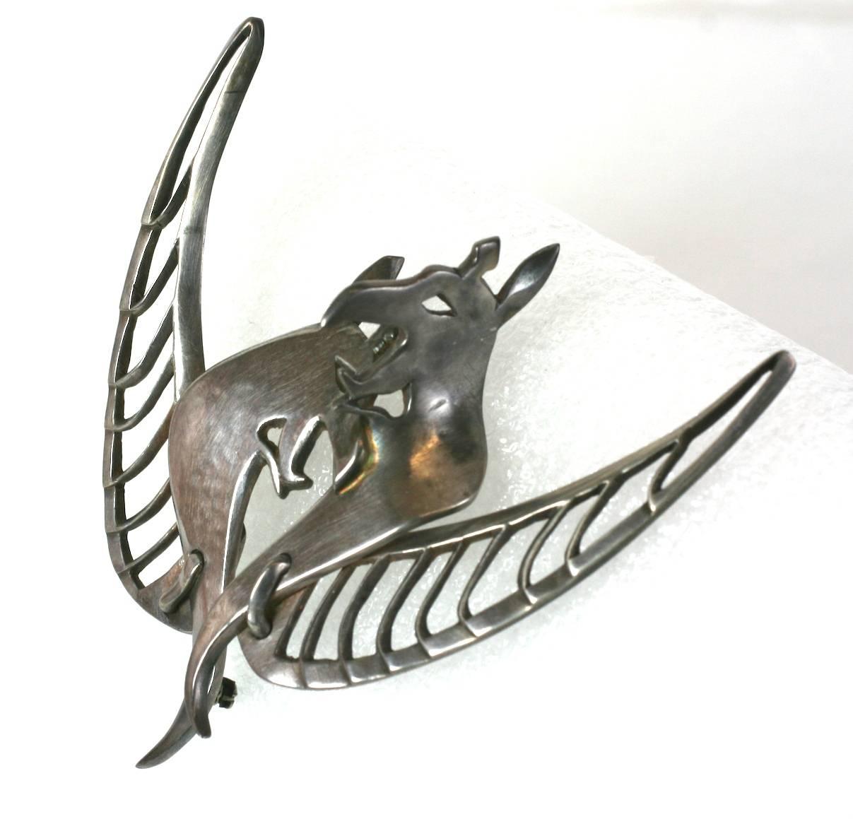 Artisan  Articulated Dueling Gargoyle Modernist Brooch For Sale