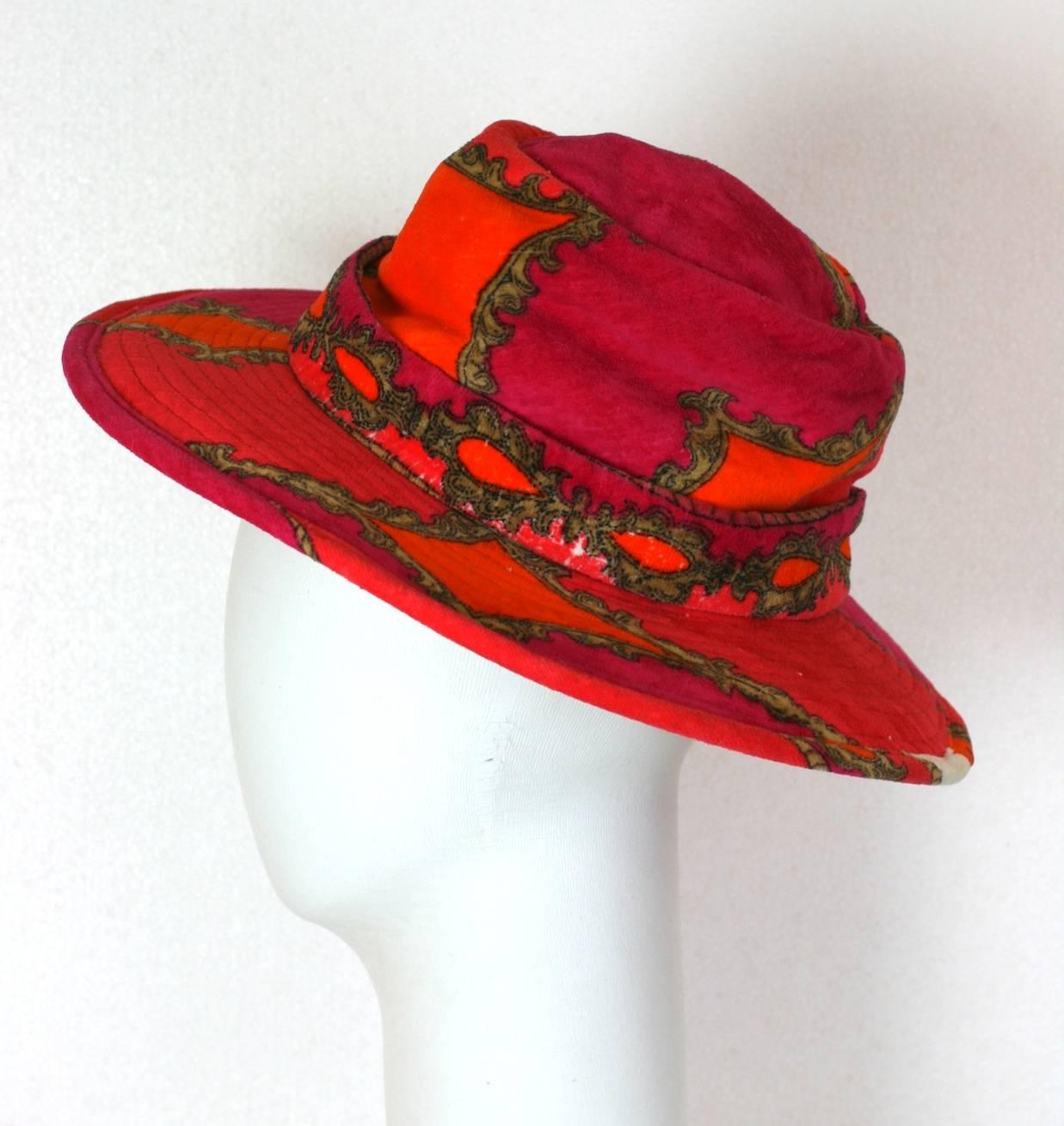 Red Italian Printed Terrycloth Hat For Sale