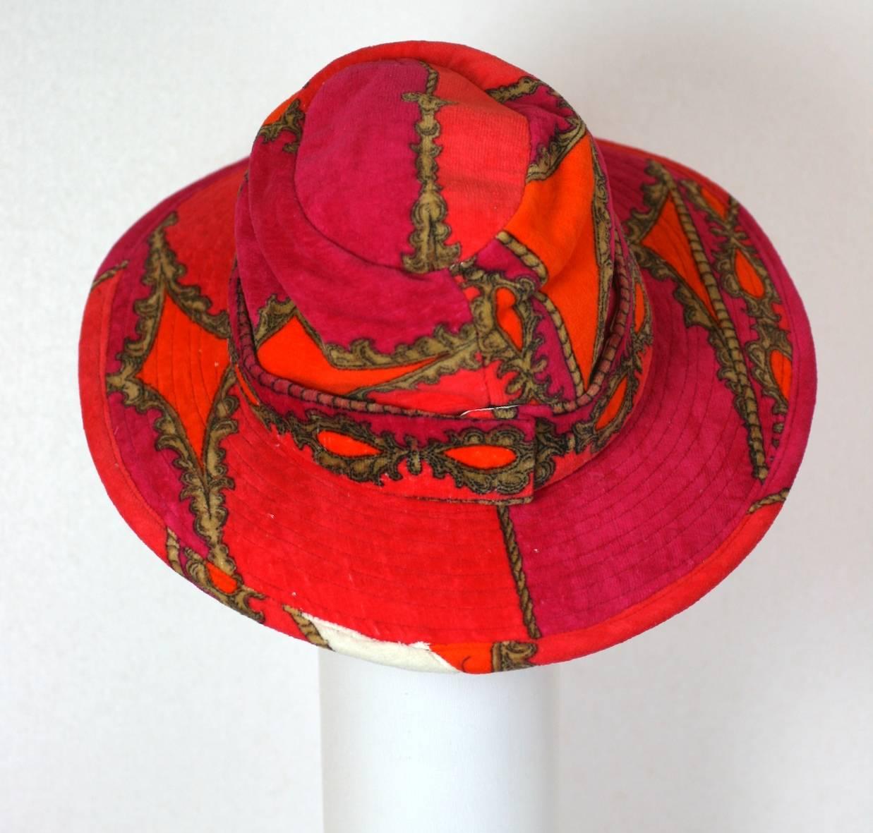 Italian Printed Terrycloth Hat In Excellent Condition For Sale In New York, NY