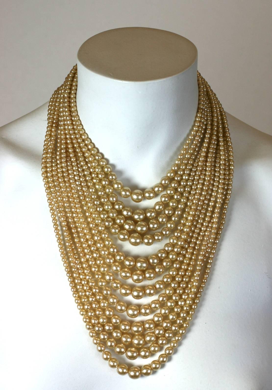 Glamorous Multi Strand Swag Pearl Necklace In Excellent Condition For Sale In New York, NY
