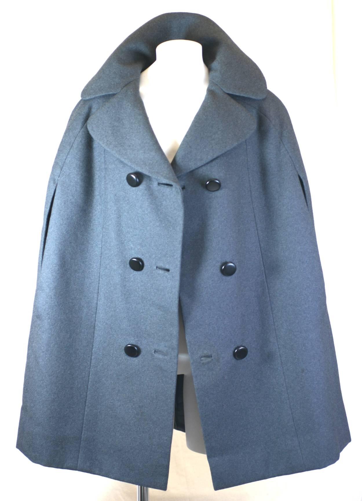 Norman Norell Gray Flannel Cape For Sale 2