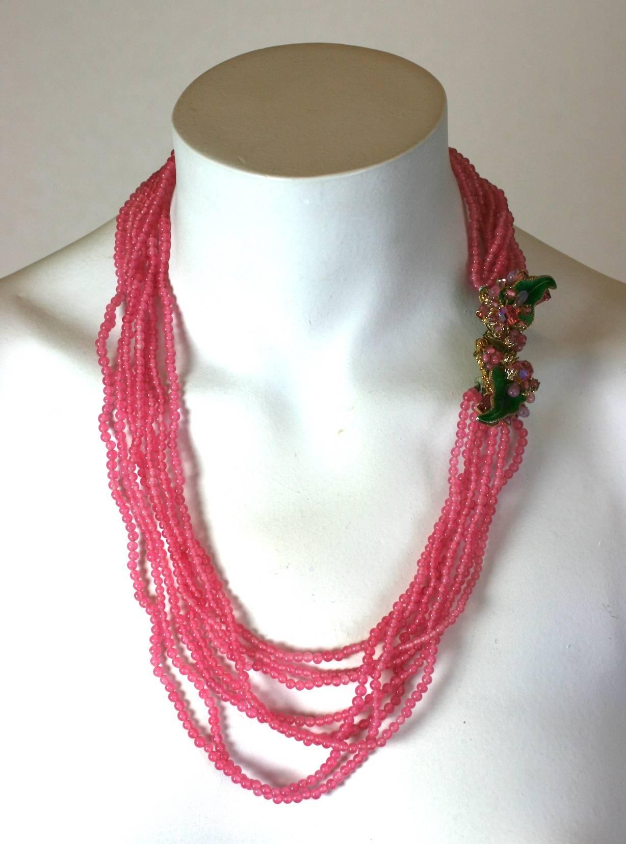 Women's Eugenie Multistrand Pink Necklace with Elaborate Clasp For Sale