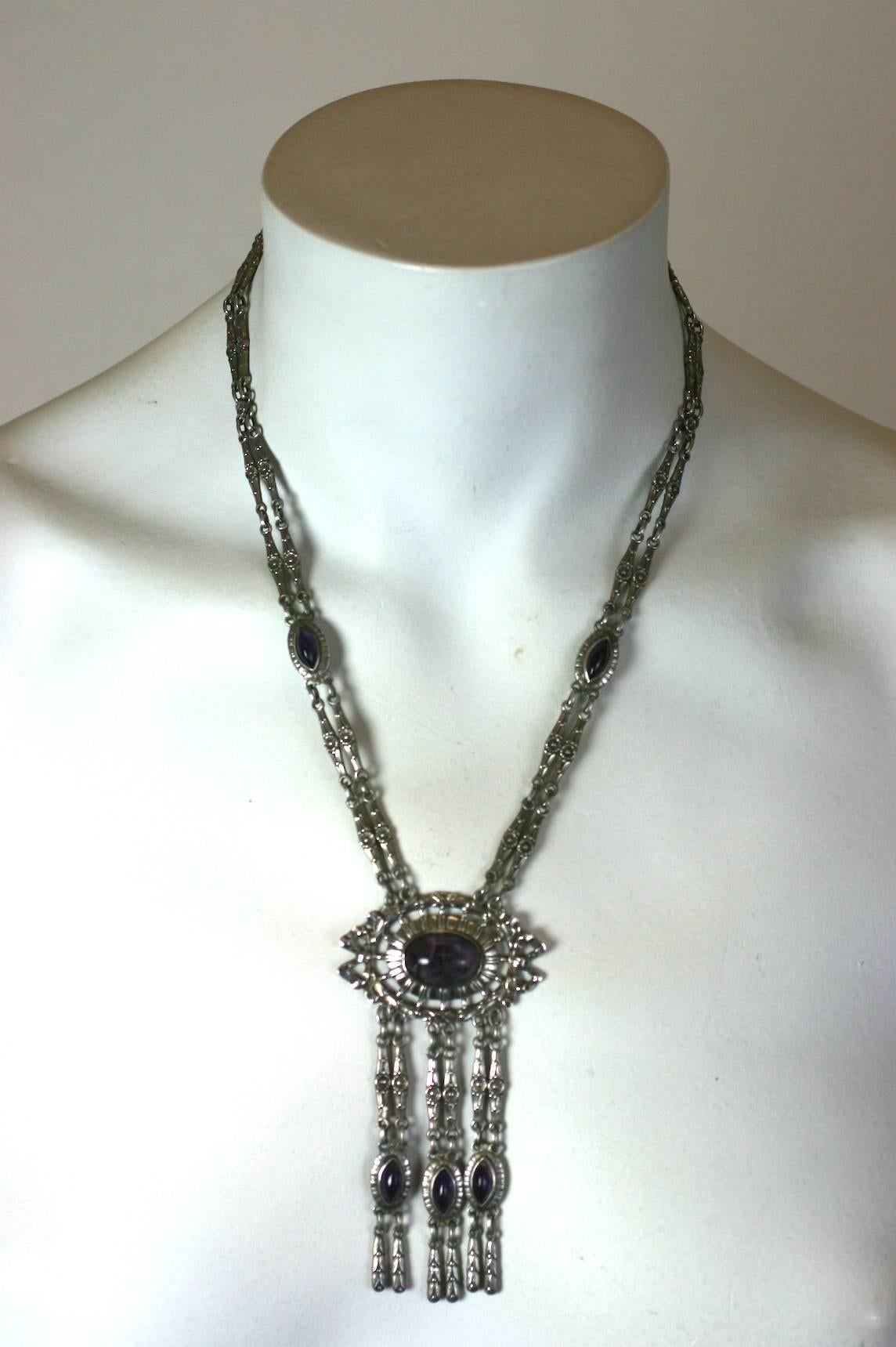 Silver and Amythest Edwardian Necklace For Sale at 1stDibs