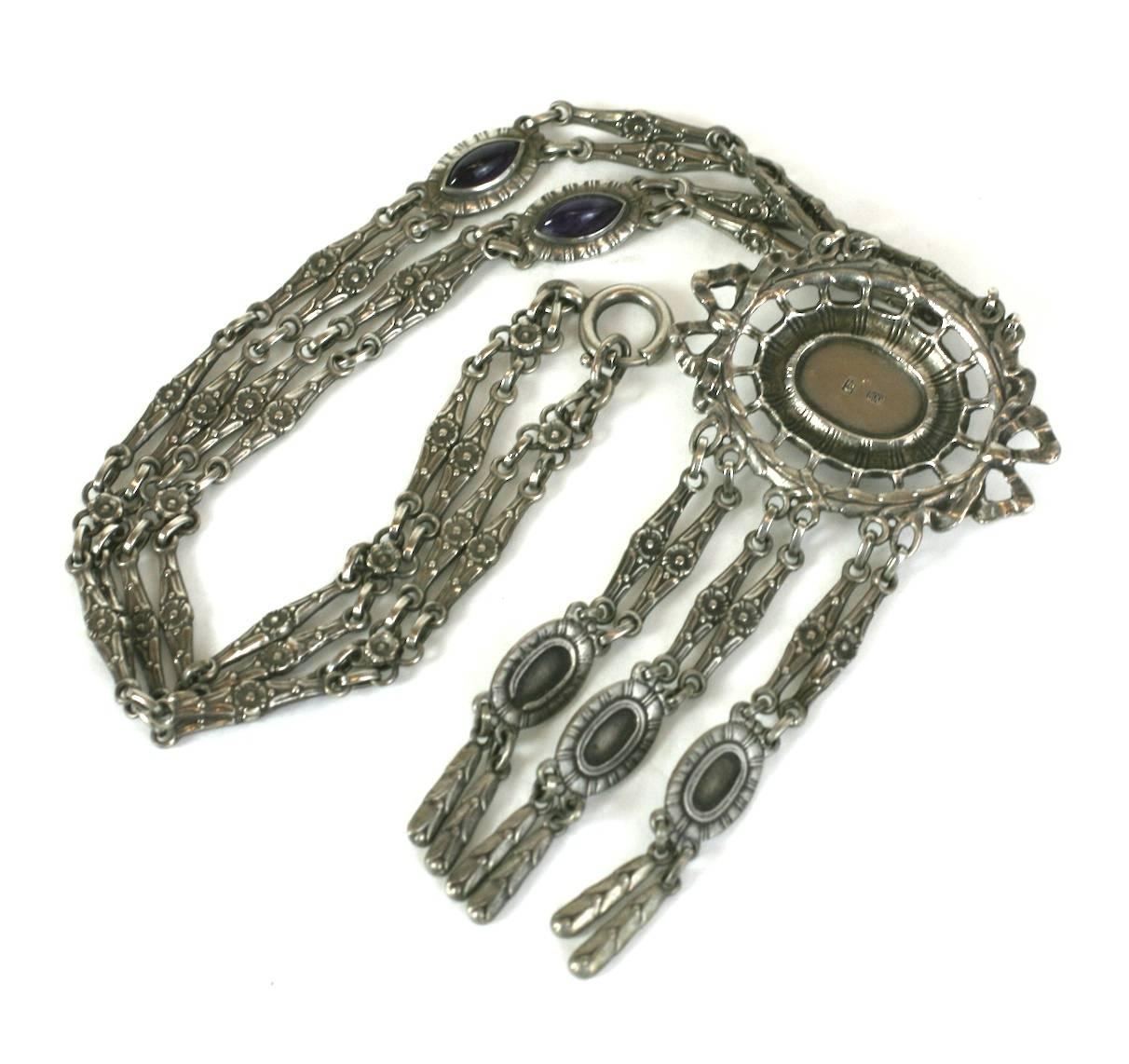 Women's Silver and Amythest Edwardian Necklace For Sale
