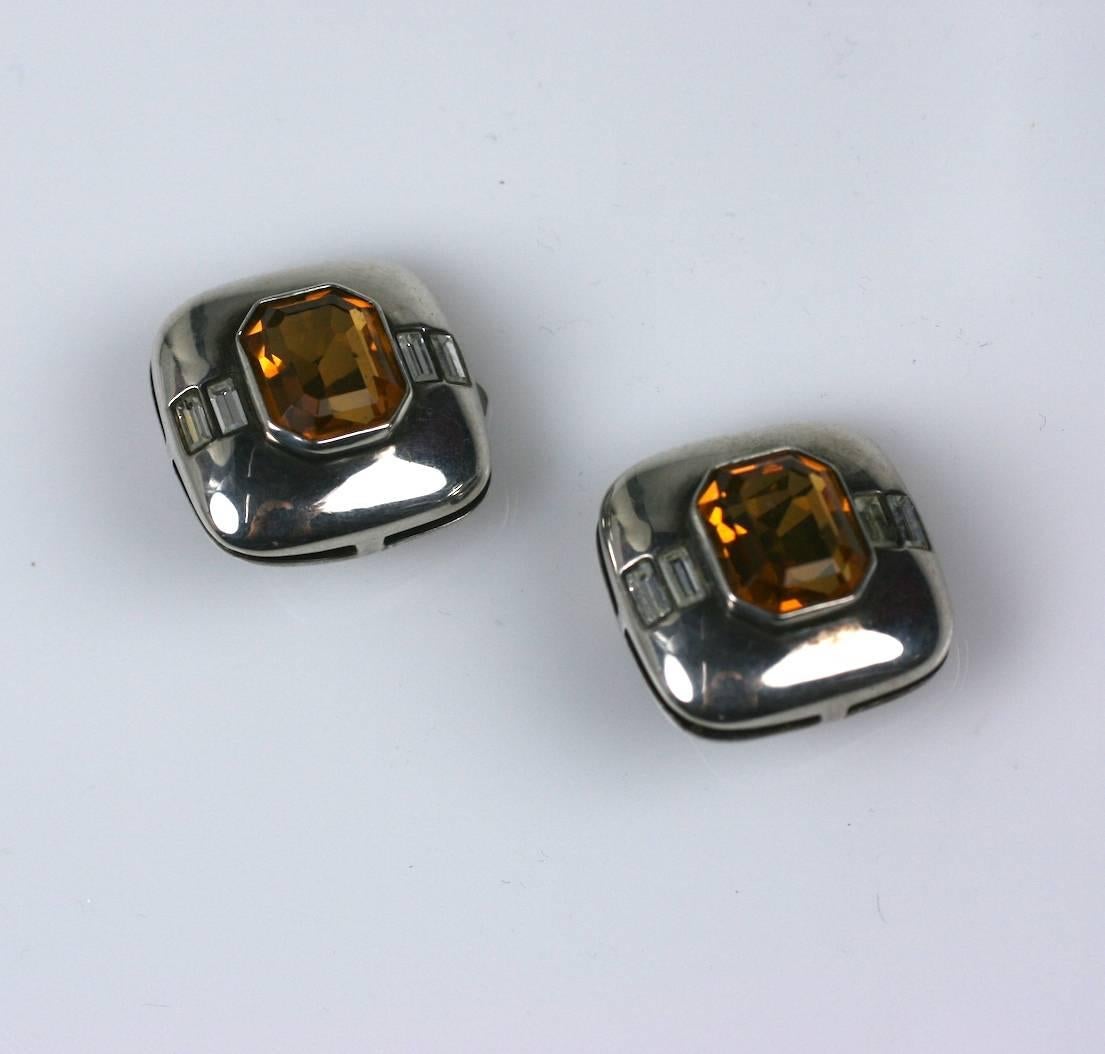 Art Deco French Deco Style Citrine Ear Clips