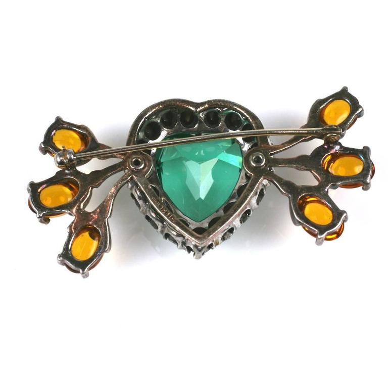 Retro Sterling Heart Form Brooch In Excellent Condition For Sale In New York, NY