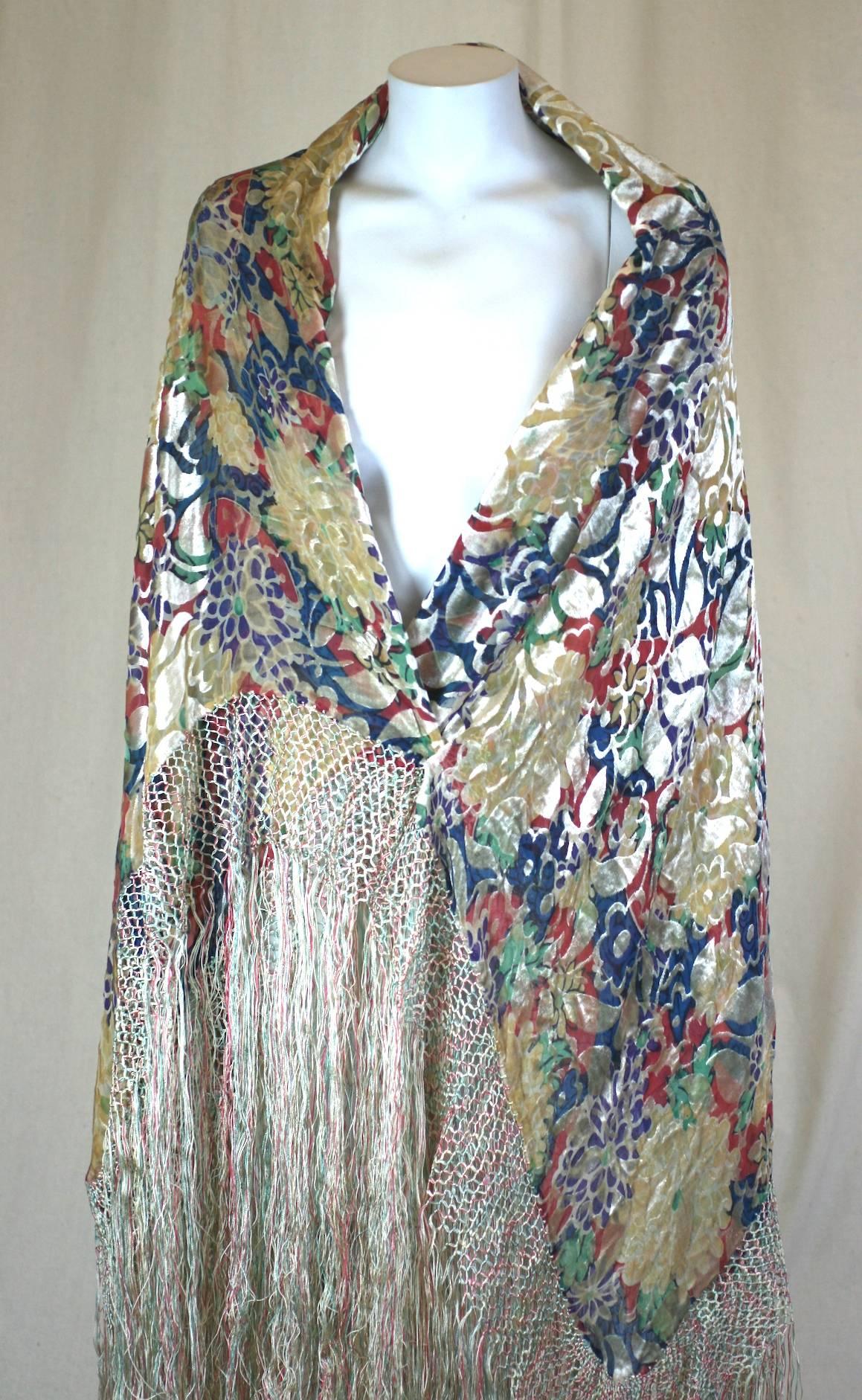 Gray Liberty of London Printed Chiffon and Devore Velvet Shawl For Sale