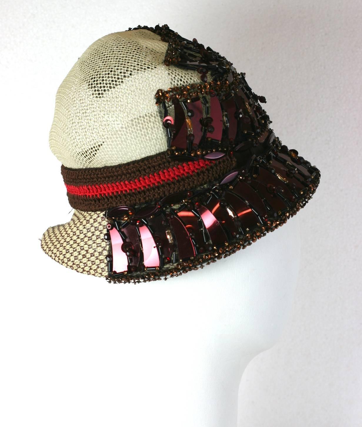 Prada Collectors Elaborate Beaded and Aplique Cloche Hat, Spring 2005