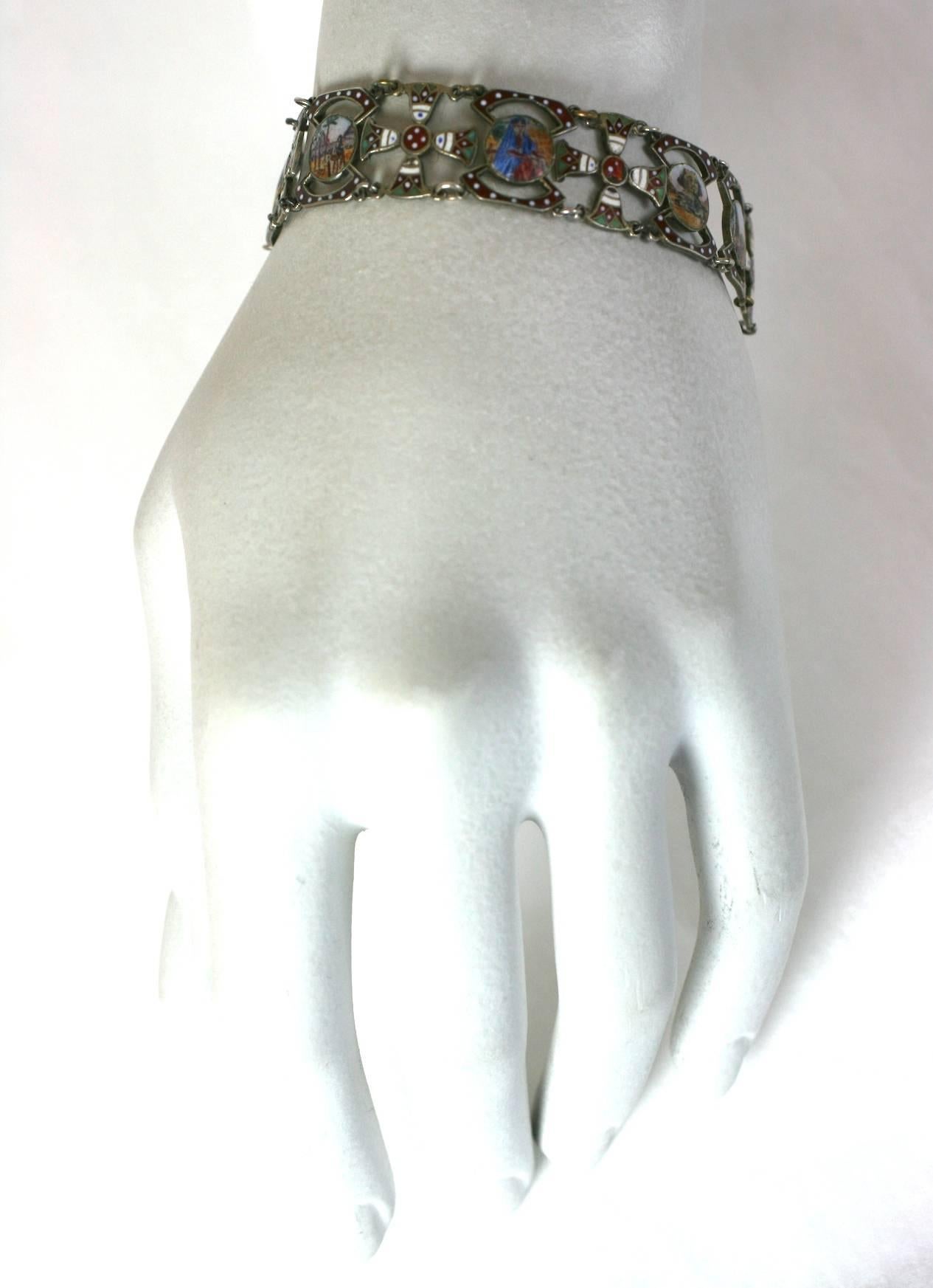 Women's Egyptian Revival Enamel Link Bracelet For Sale