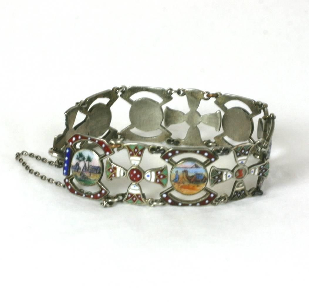 Egyptian Revival Enamel Link Bracelet In Excellent Condition For Sale In New York, NY