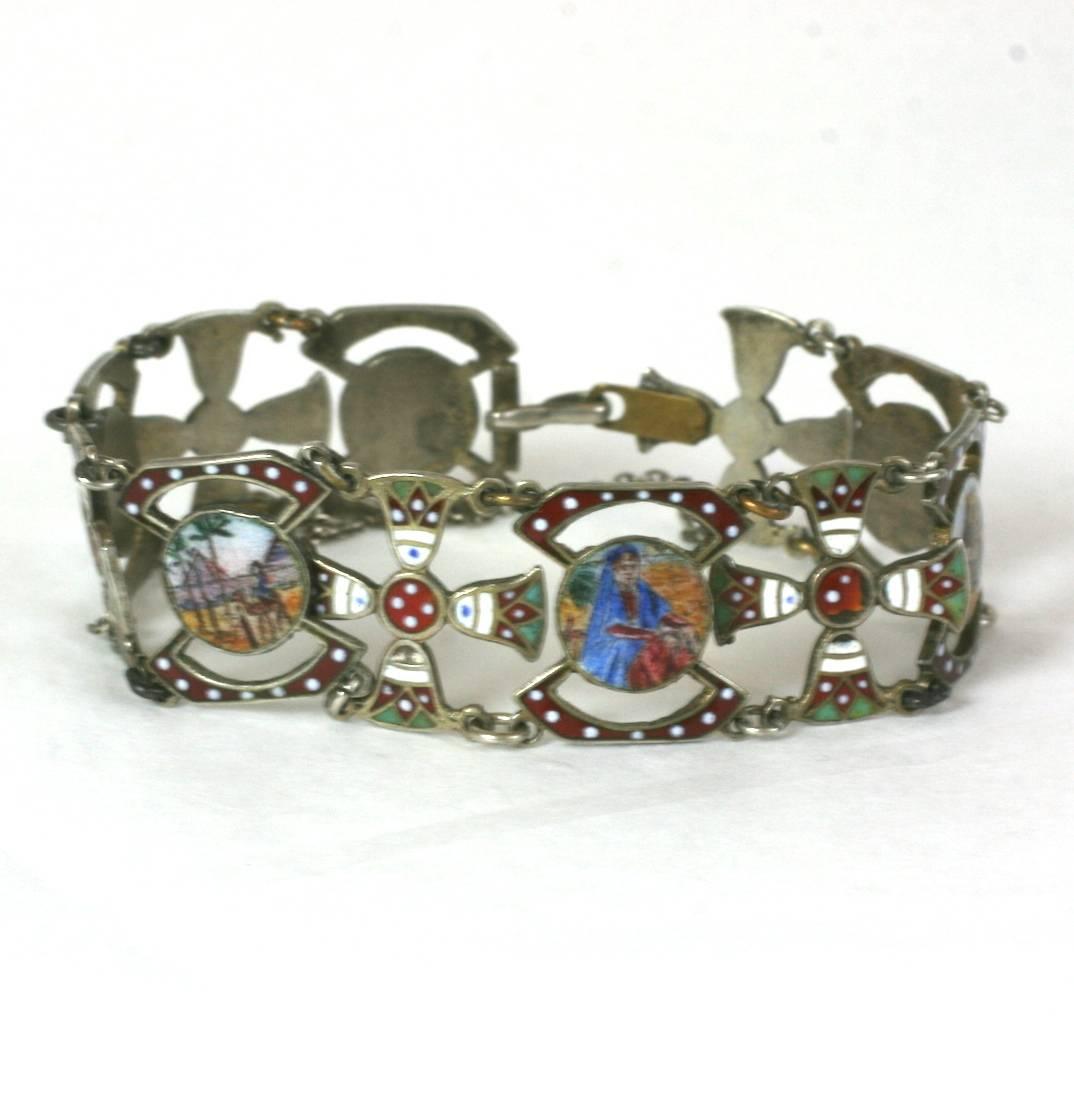 Women's Egyptian Revival Enamel Link Bracelet For Sale