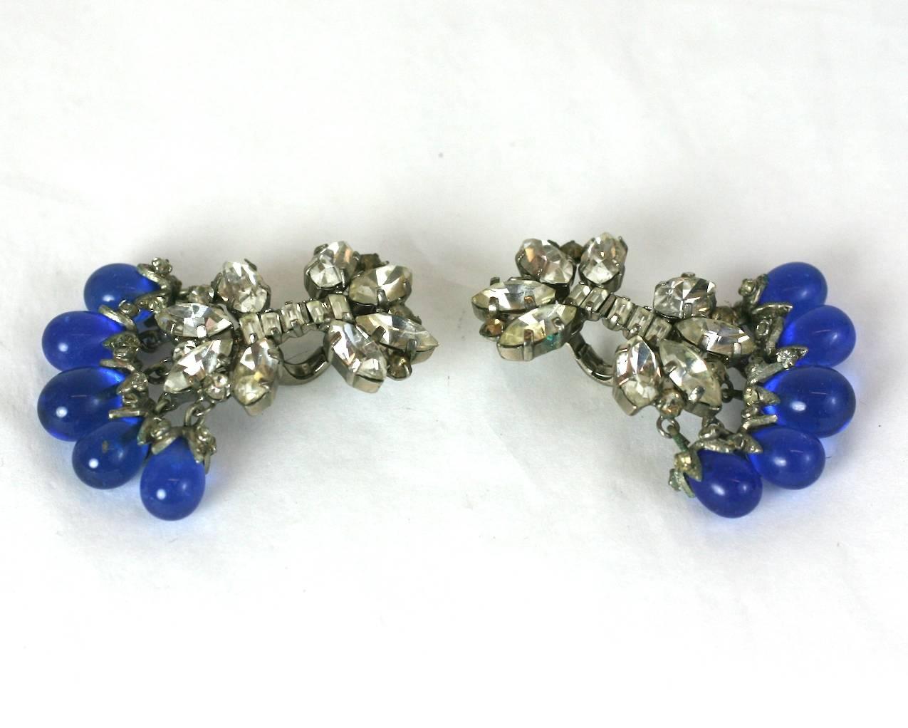 French Paste Earrings with Pate de Verre Sapphire Drops In Excellent Condition In New York, NY