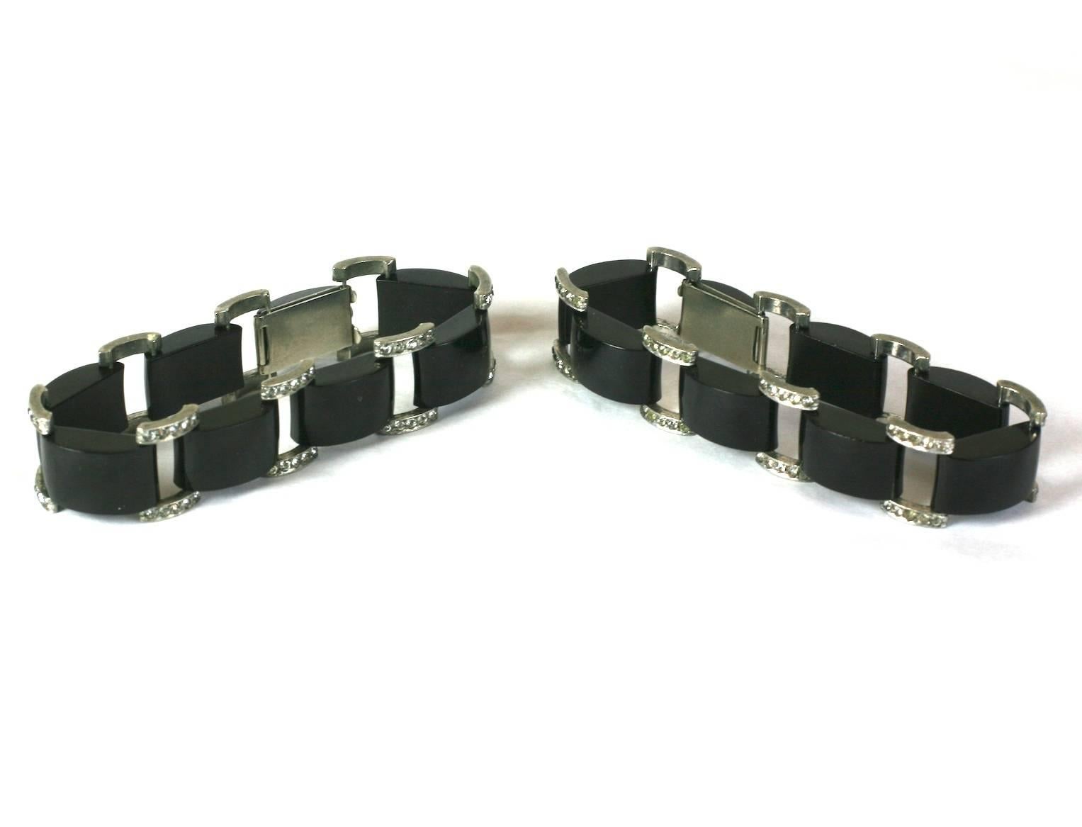 Pair of Art Deco Bakelite and Paste Bracelets In Excellent Condition In New York, NY