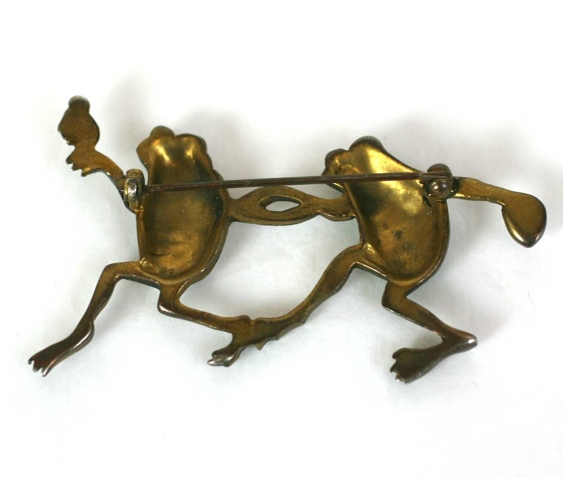 Art Deco Frolicking Frogs Brooch In Excellent Condition In New York, NY