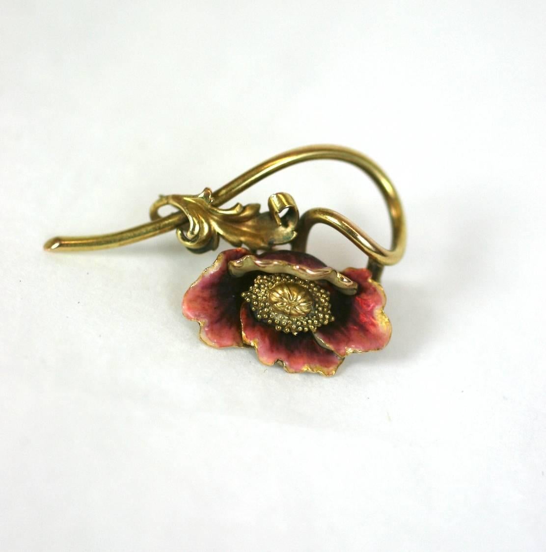 antique poppy brooch