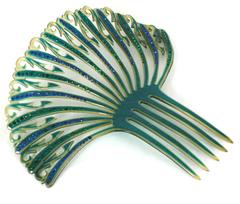 Art Deco French Comb with Green and Blue Pastes