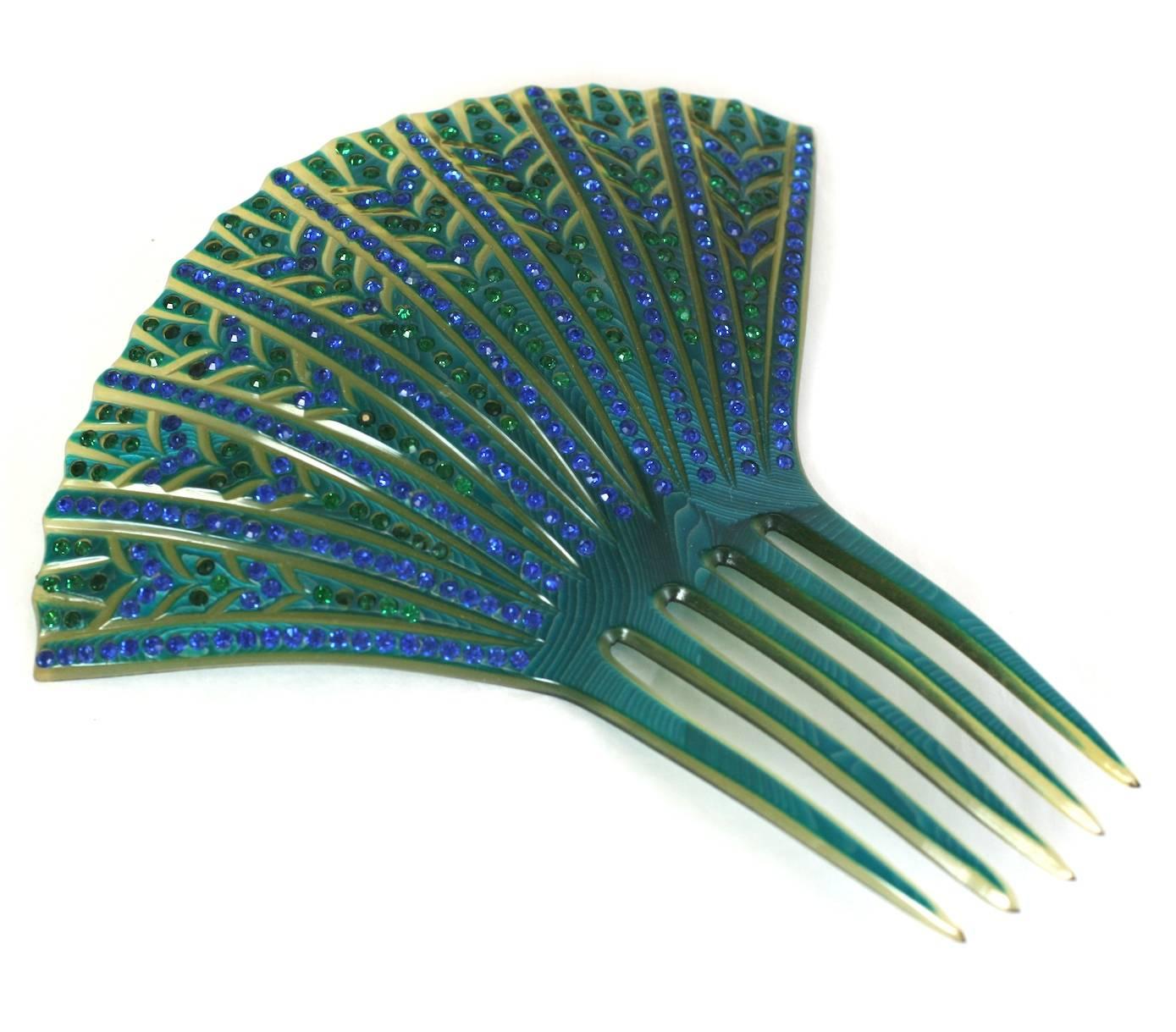 Blue Elaborate French Art Deco Paste Comb For Sale