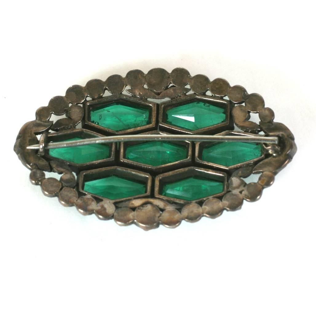 Faux Emerald Art Deco Paste Brooch In Excellent Condition For Sale In New York, NY