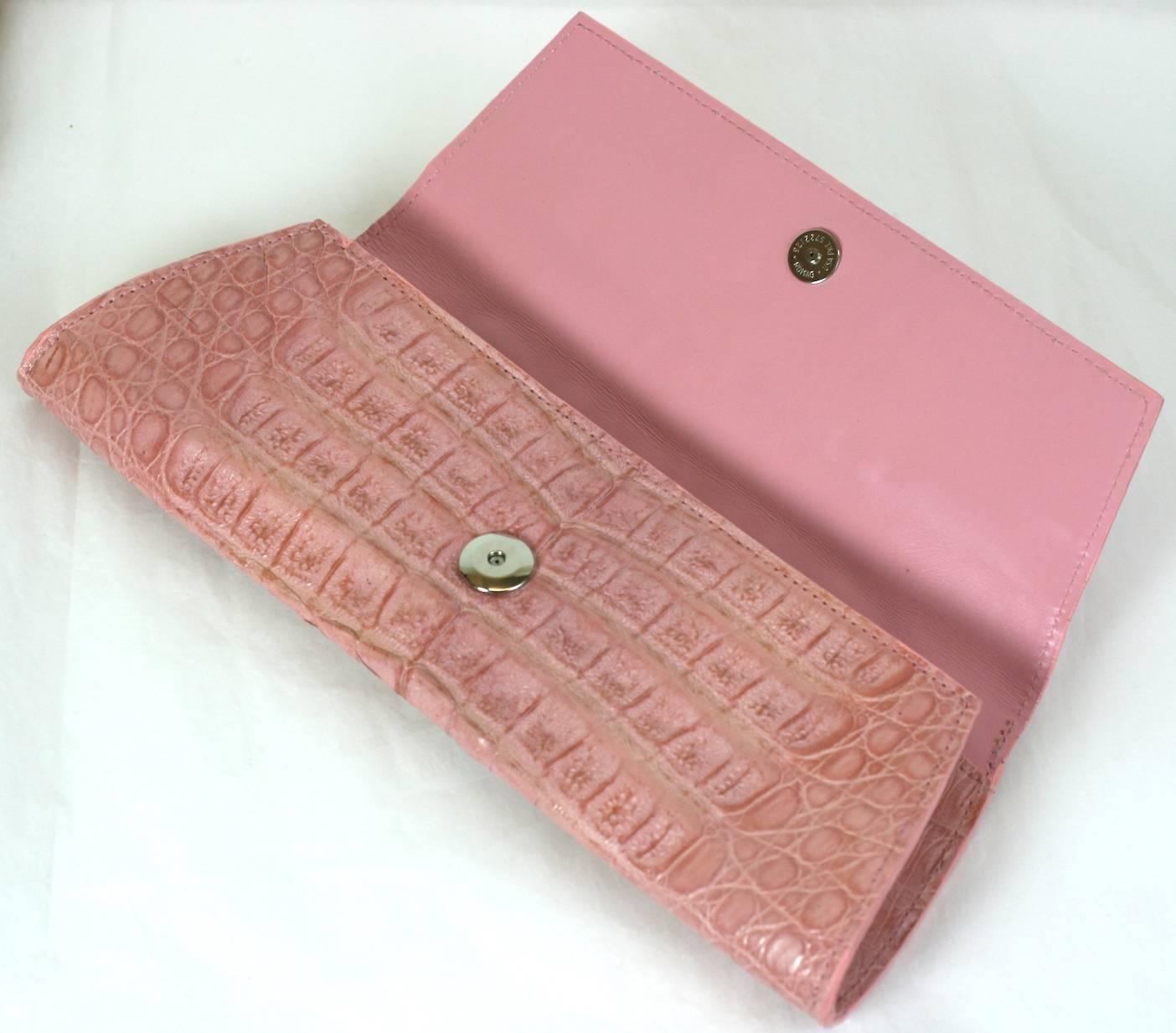 Italian Pink Crocodile Clutch In Excellent Condition In New York, NY