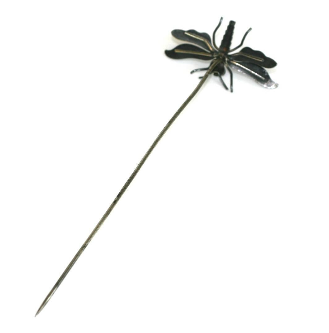 Art Nouveau Enamel Dragonfly Hat Pin In Good Condition For Sale In New York, NY