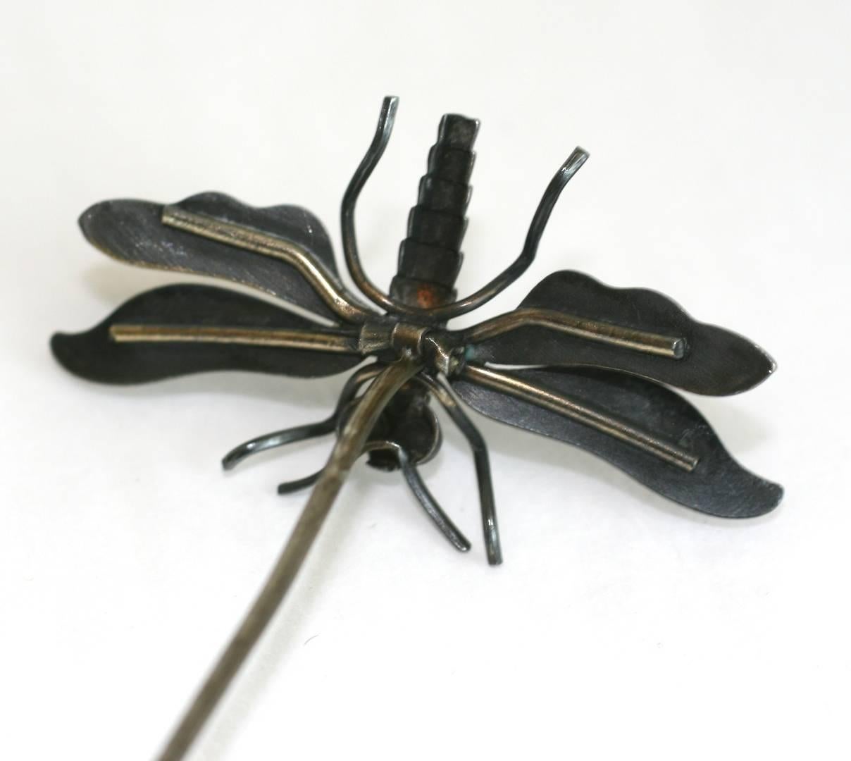 Women's Art Nouveau Enamel Dragonfly Hat Pin For Sale