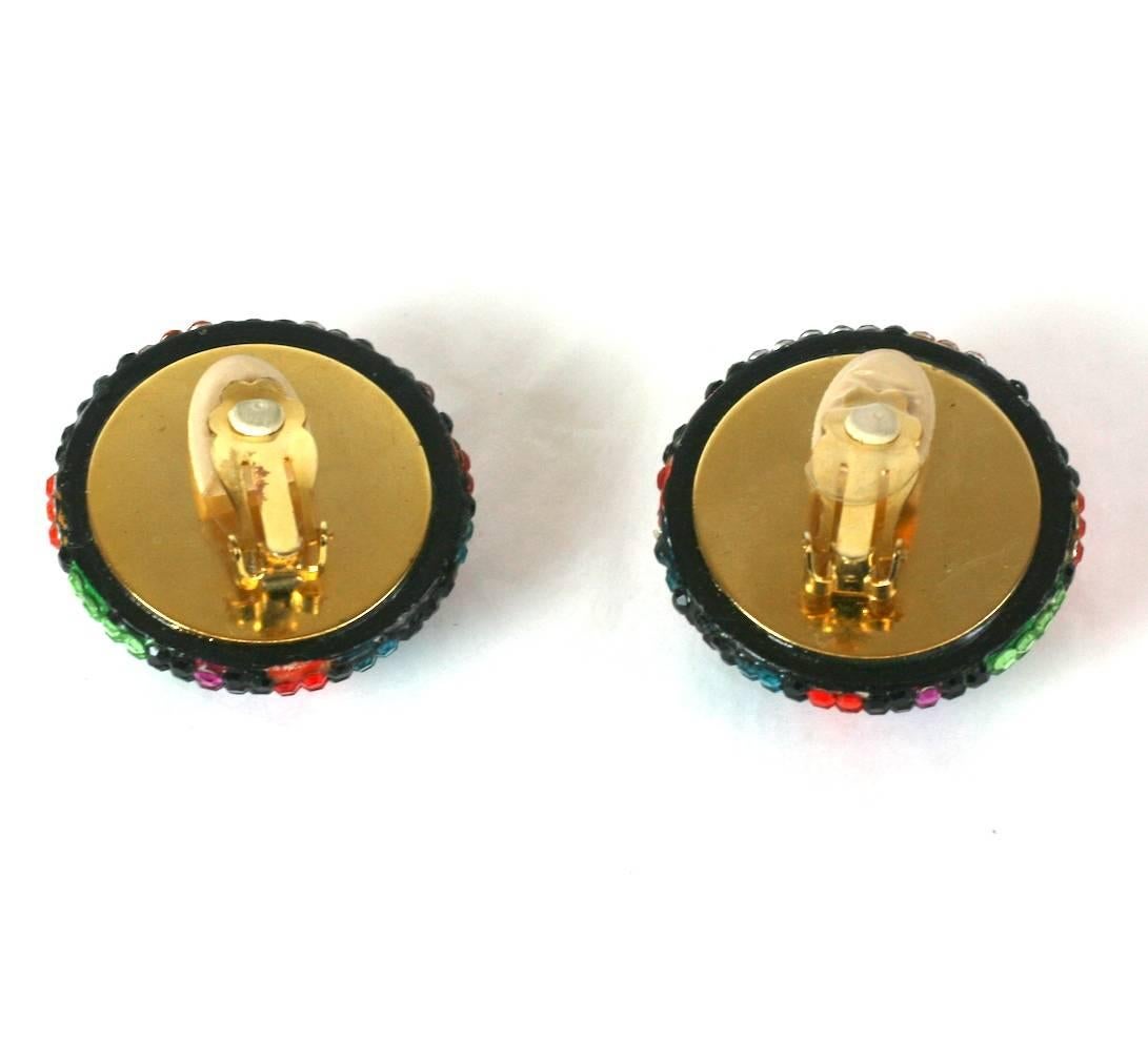 Multicolor Pave Rhinestone Dome Earrings In Excellent Condition For Sale In New York, NY