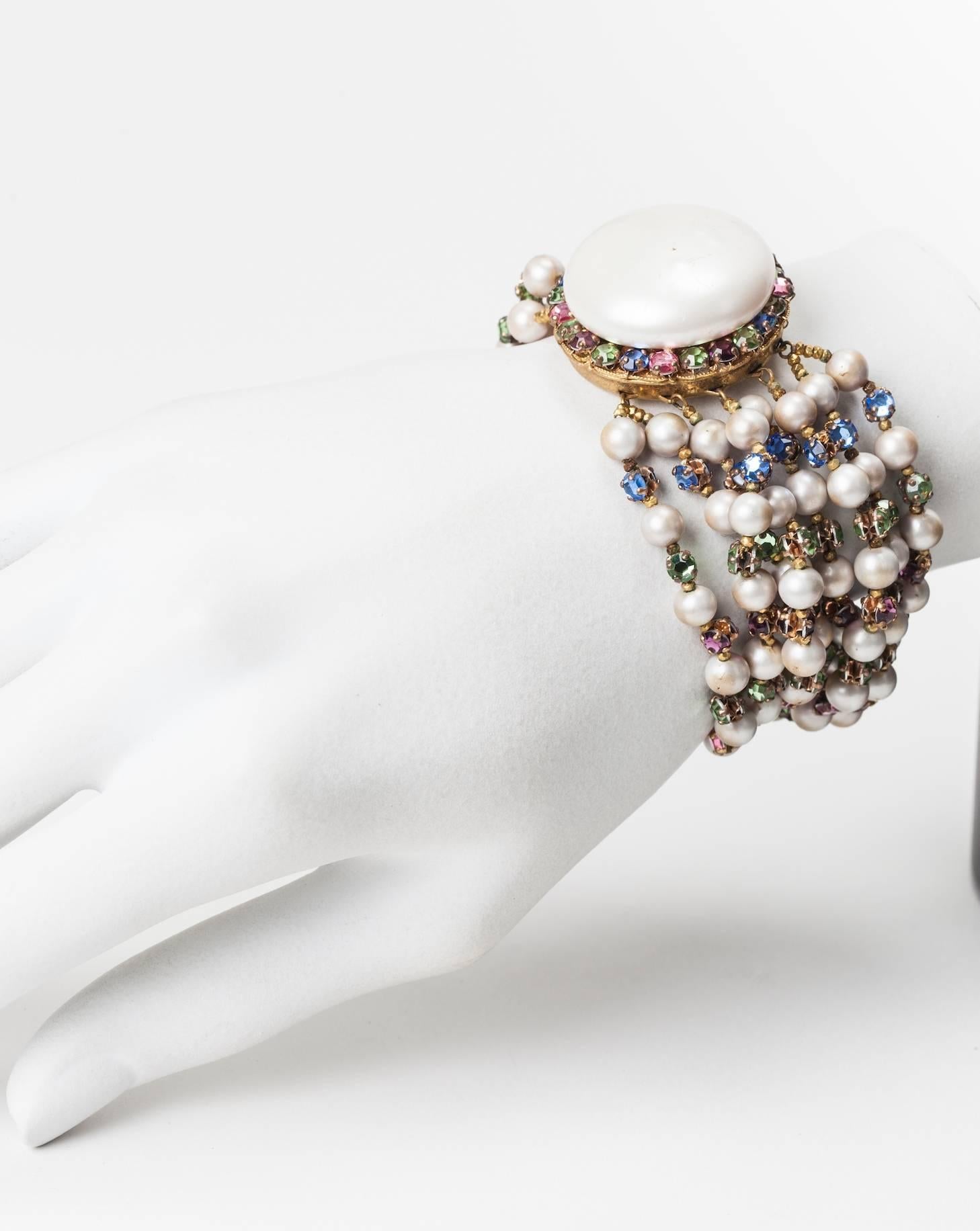 Women's Miriam Haskell Freshwater Multi Strand Pearl Bracelet For Sale