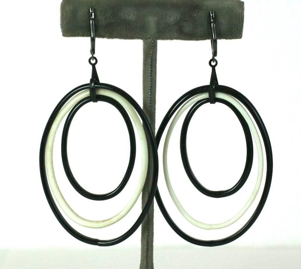 Jugendstil Edwardian Lampwork Glass Long Hoop Earrings