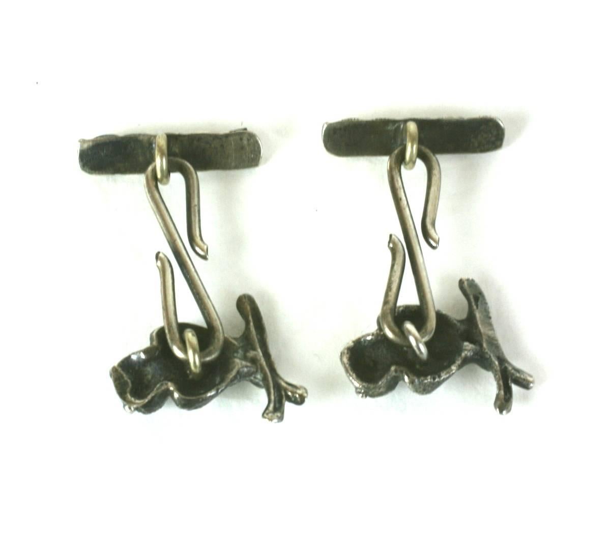Early Victorian Victorian Figural Sterling Silver Wise Owl Cufflinks For Sale