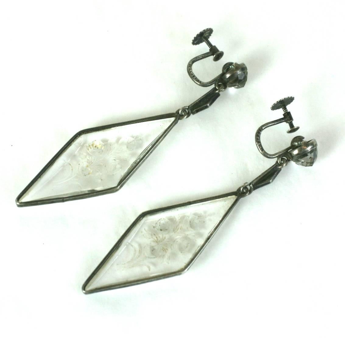Art Deco Reverse Crystal and Marcasite Earrings In Excellent Condition For Sale In New York, NY