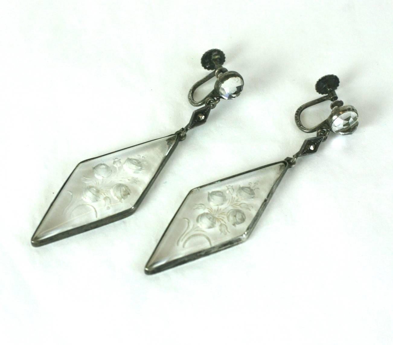 Women's Art Deco Reverse Crystal and Marcasite Earrings For Sale