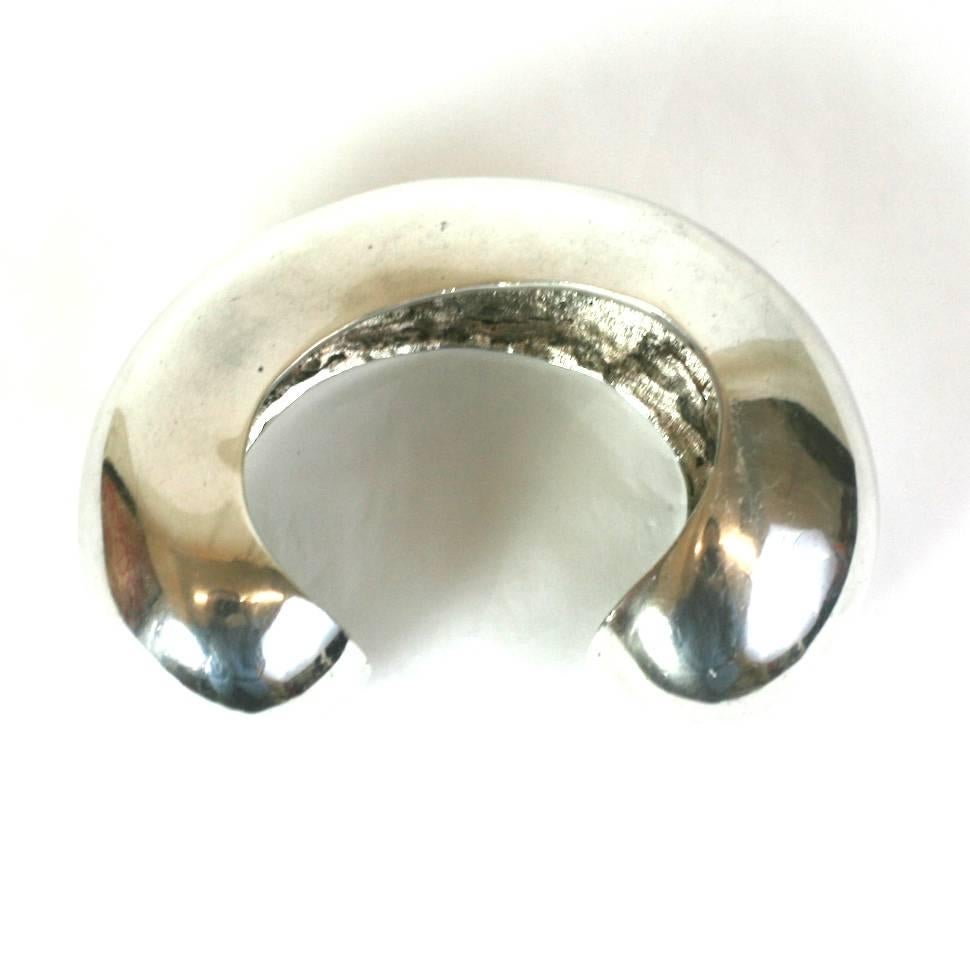 Wonderfully Sculptural Patricia Von Musulin Cuff in heavy gauge sterling silver. Incredible quality, hand raised cuff with slightly lobed forms on each end. Very sensual lines. 1990's USA. Extremely heavy Sterling silver, a perfect accent for a