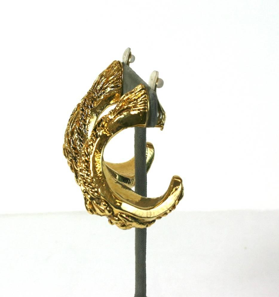 French Wheat Sheave Hoop Earclips In Excellent Condition For Sale In New York, NY