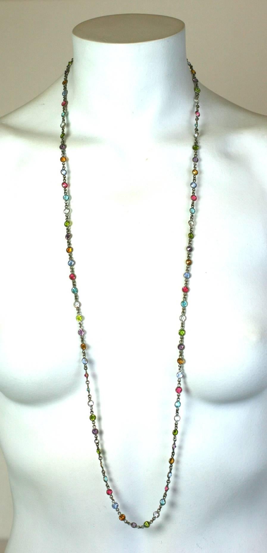 Women's or Men's Art Deco Multicolor Stone Link Chain For Sale