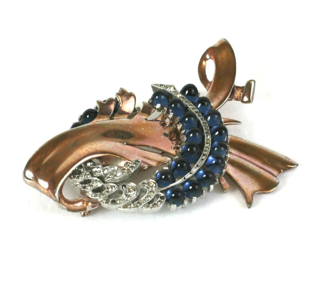 1940's Faux Sapphire Retro Swirl Brooch  In Excellent Condition For Sale In New York, NY