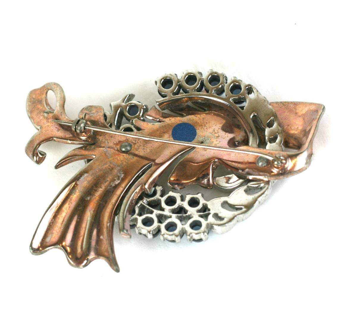 1940's Faux Sapphire Retro Swirl Brooch For Sale 1