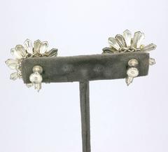 Miriam Haskell Silver Gilt & Palest Yellow Beaded Earclips