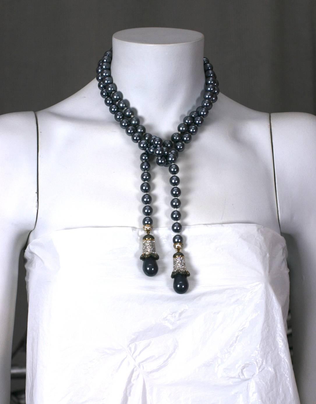 Women's Grey Faux Pearl and Pave Lariat, Italy