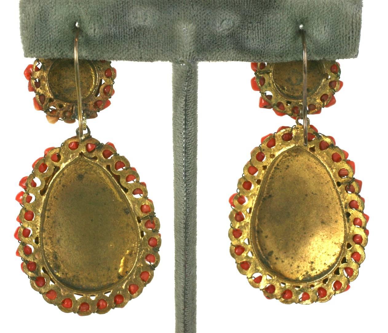 Women's Victorian Enamel and Coral Earrings