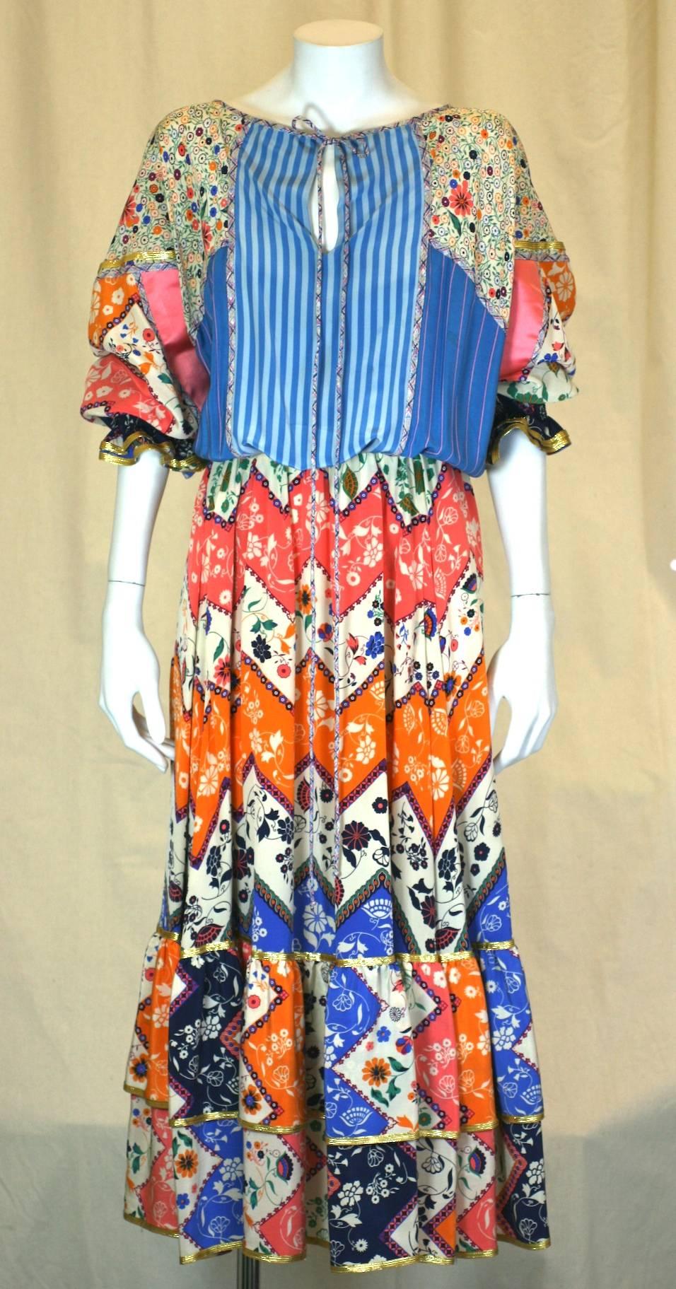 Koos Pieced Silk Crepe Boho Dress In Excellent Condition For Sale In New York, NY