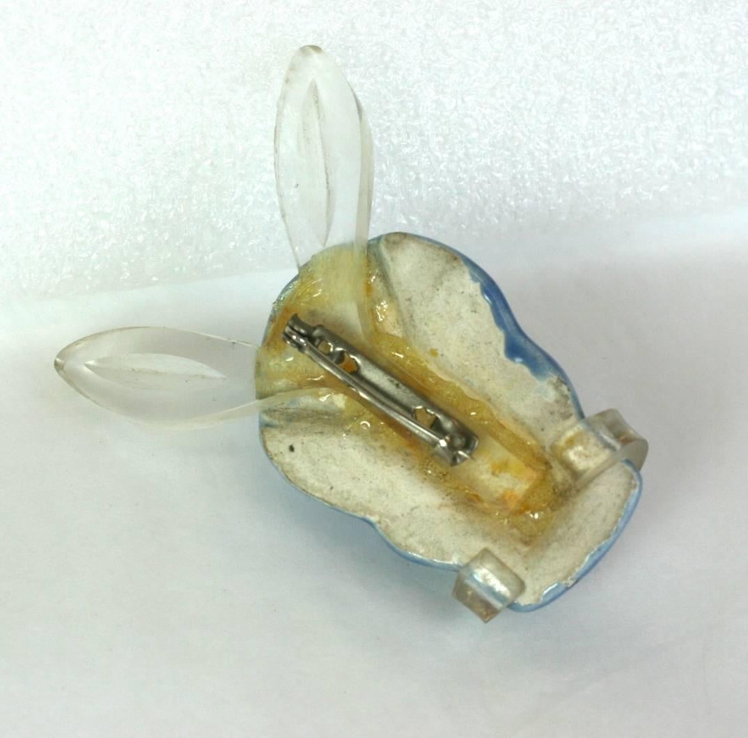 Art Deco 1940's Elzac Pottery and Lucite Dog Brooch