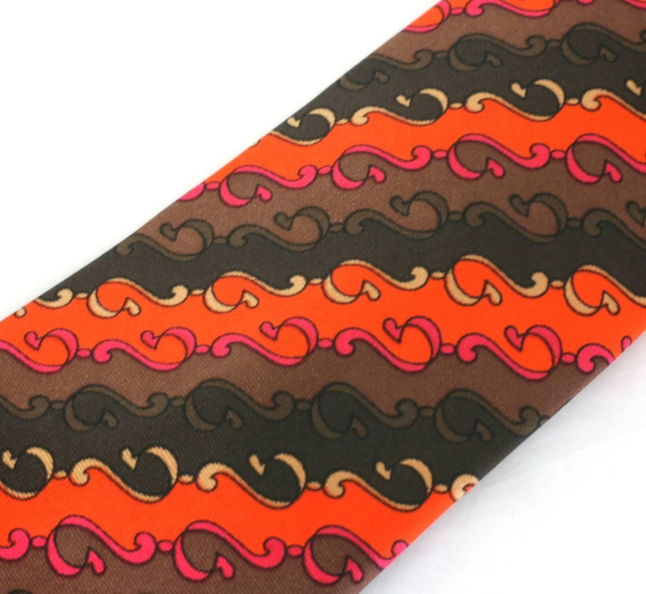 Pucci Orange and Brown Swirl Print Tie In New Condition For Sale In New York, NY