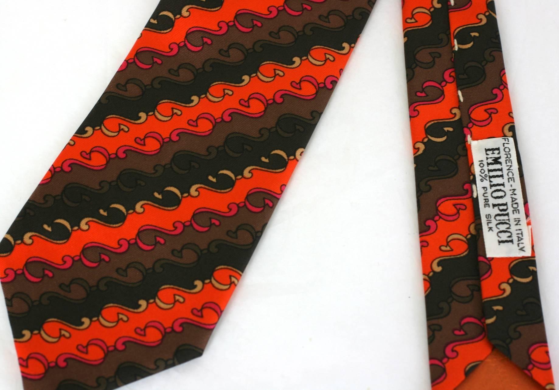 Women's or Men's Pucci Orange and Brown Swirl Print Tie For Sale