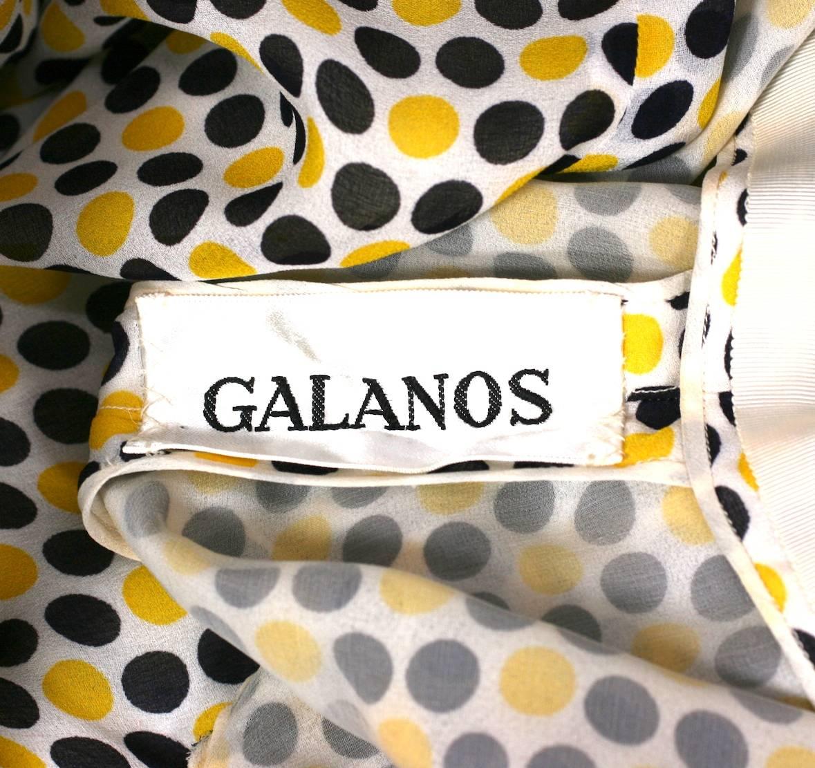 Galanos Yellow and Black Polka Dot Crepe Gown For Sale 2