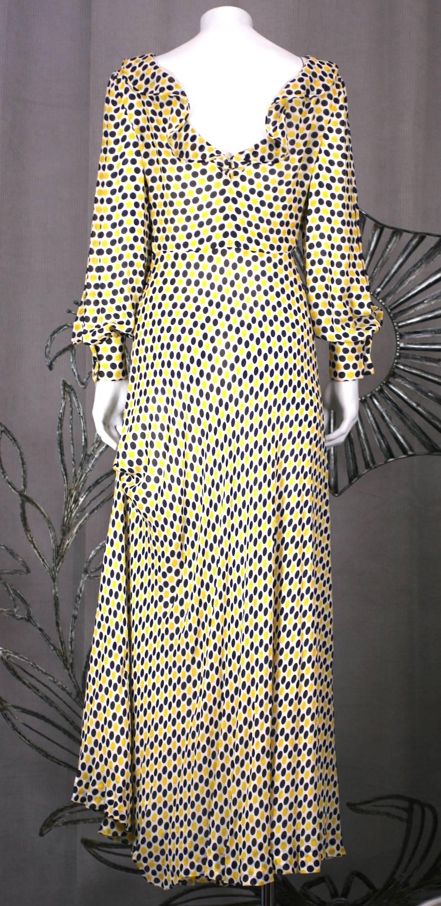 Galanos Yellow and Black Polka Dot Crepe Gown In Excellent Condition For Sale In New York, NY