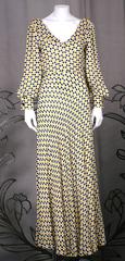 Galanos Yellow and Black Polka Dot Crepe Gown
