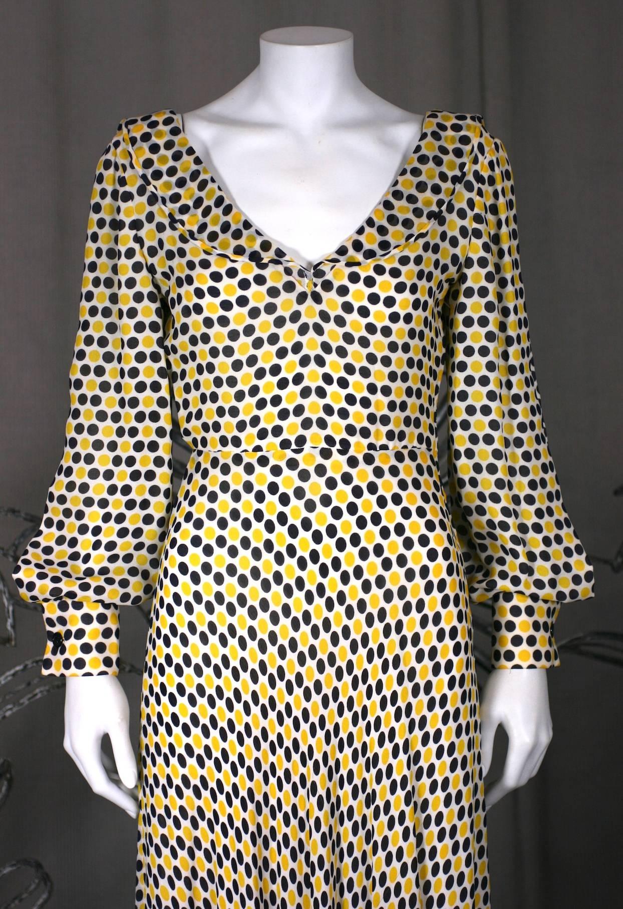 Women's Galanos Yellow and Black Polka Dot Crepe Gown For Sale